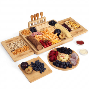 Shangrun Large Charcuterie Boards, Bamboo Cheese Board And Knife Set