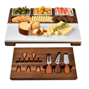 Shangrun Marble Cheese Board Set With 3 Ceramic Bowls
