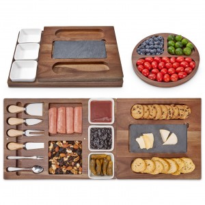 Shangrun Magnetic Extra Large Cheese Board Set With 3 Bowls & Marble Cutting Slate & Fruit Tray
