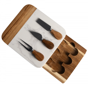 Shangrun Acacia Wood Tray With 3-Knife Set