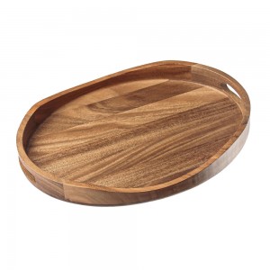 Tavă de servire din lemn de salcâm Shangrun cu mânere – rotundă 17″X13″