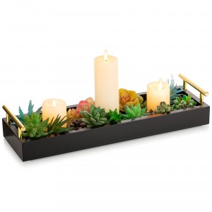 Shangrun Wood Candle Holder Trays With Cutout Handles Rectangular Coffee Table Tray