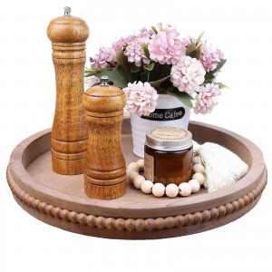 Shangrun Round Vintage Wooden Ottoman Tray For Home Centerpiece
