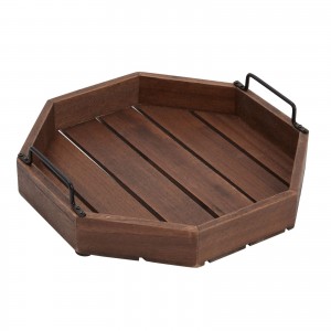 Shangrun Wooden Serving Tray With Metal Handles For Candles