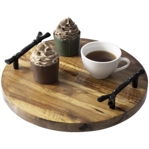 I-Shangrun 12 Inch Rustic Burnt Brown Solid Solid Mango Wood Round Serving Tray