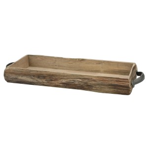 Shangrun Stonebriar Rectangle Natural Wood Bark Serving Tray With Metal Handles