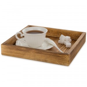 Shangrun Small Square Tray Torched Wood Farm House Serving Tray