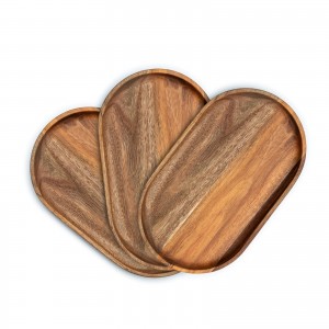 Shangrun Acacia Wooden Dinner Plates Serving Trays 12 Inch Rectangular Wooden Serving Platters