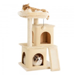 Shangrun Cat Tree With Slide Two Condos Pole Covered Sisal Rope