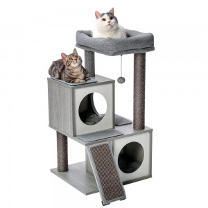 Torre de gatos de madeira Shangrun con condominios dobres