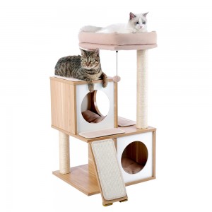 Shangrun 35 Inches Wooden Cat Tower With Double Condos