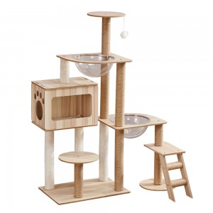 Shangrun Cat Tree With Ladder And Swing Ball Wooden Cat Tower