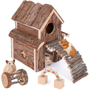 Shangrun Hoạt động động vật nhỏ Đồ chơi Hamster Nhà Nơi ẩn náu Nền tảng sân chơi chuột bằng gỗ