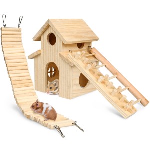 Shangrun 3 Pack Guinea Pig Toys Hamsters Climbing Ladder Brige Natural Wooden Funny Play Toy Chews