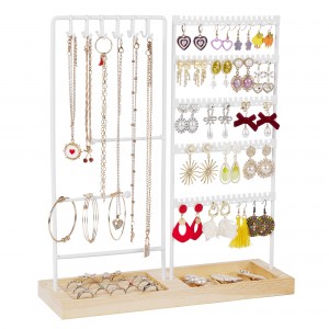 Shangrun Wooden Jewelry Display And Storage, With 90 Holes, 12 Hooks, Ring Tray