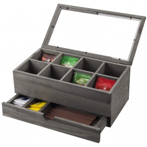 Shangrun Vintage Gray Wood Tea Bag Holder Storage Box With 8 Compartments