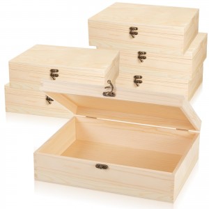 Shangrun Large Unfinished Wooden Box With Hinged Lid Unfinished Wooden Storage Box