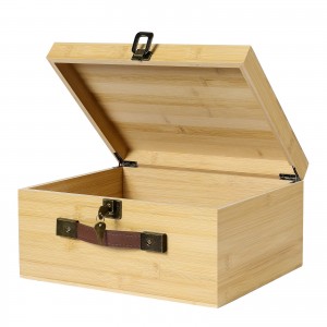 Shangrun Bamboo Wood Storage Box With Lock Keys Hinged Lid