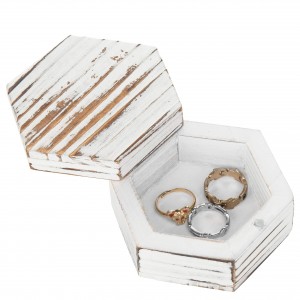 Кутия за сватбени пръстени от бяло измито дърво Shangrun