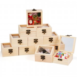 Shangrun Unfinished Wooden Boxes With Glass Lid Small Blank Wooden Box