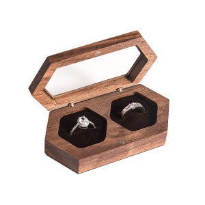 Shangrun Double Ring Box Bakeng sa Mokete oa Lechato oa Wooden Rustic Ring Holder Mr And Mrs Ring Box