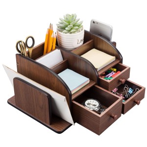 Shangrun Organizador de escritorio de madera de los materiales de oficina con el portavasos del lápiz de la pluma