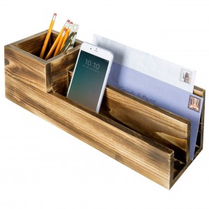 Shangrun 3-Compartment Rustic Brown Wood Desktop Organizer