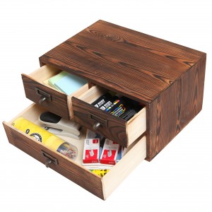 Тъмнокафяв дървен настолен шкаф за съхранение Shangrun с 3 чекмеджета