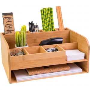 Shangrun Bamboo Wood Desk Organizer With File Organizer For Office Supplies