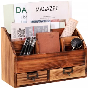 Shangrun Wooden Desk Organizer Pencil Holder Cosmetic Storage Desk Box