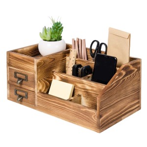 Shangrun Wooden Desktop Organizer Office Supplies Brown Tabletop Storage