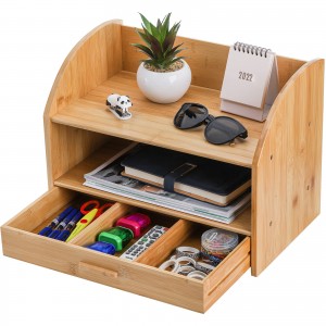 Shangrun Natural Wood Shelf Organizer For Desk With Drawers