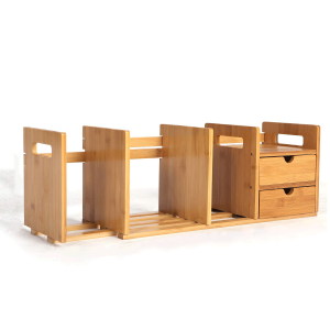 Shangrun Bamboo Desk Bookshelf Expandable Desktop Organizer Table Top Bookcase