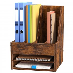 Shangrun Schreibtisch-Organizer, Zeitschriftenhalter aus Holz mit 2 Ebenen und 4 Spalten