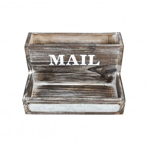 Shangrun 2 Tier Rustic Mail Tray Wooden Desk Mail Holder Desk File Organizer