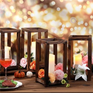 Shangrun 4 Pcs Decorative Wedding Wood Lantern Candle Holders