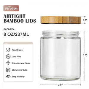 Shangrun 8 Oz Thick Glass Jars With Bamboo Lids