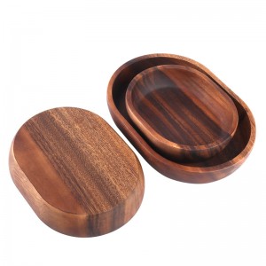 Conjunto de 3 saladeiras ovais de madeira de acácia Shangrun
