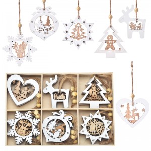 Shangrun Christmas Tree Ornaments Set Of 24 ໄມ້ແກະສະຫລັກຫ້ອຍຫ້ອຍເຄື່ອງຫັດຖະກໍາ