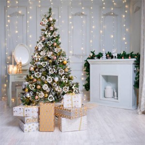 Shangrun Adornos para árboles de Navidad, Juego de 24 Decoraciones Artesanales Colgantes Talladas en Madera