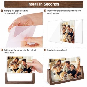 Shangrun Rustic Wooden Photo Frames With Walnut Wood Base And High Definition Break Free Acrylic Glass Covers