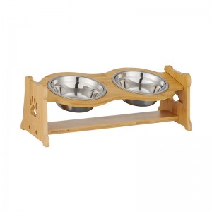 I-Shangrun Stainless Steel Adjustable Wooden Elevated Dog Bowls
