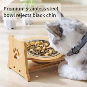 Shangrun Stainless Steel Adjustable Wooden Elevated Dog Bowls