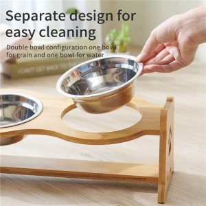 Shangrun Stainless Steel Adjustable Wooden Elevated Dog Bowls