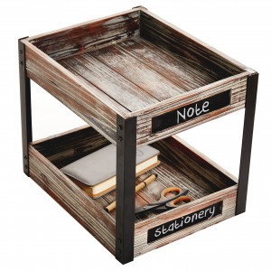Shangrun 2 Tier Torched Wood Document Document Letter Paper Tray