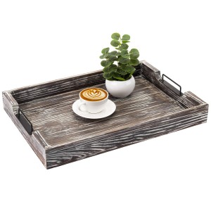 Shangrun Wood Serving Tray With Polished Metal Handles