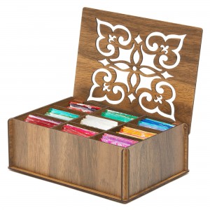Shangrun Remium Wood (Hard Mdf) Organizer Kotak Penyimpanan Teh (Walnut)