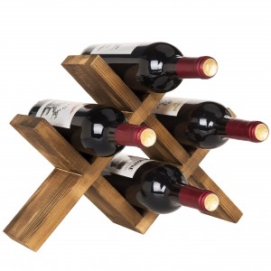 Rack de vinho de madeira marrom rústica de bancada para 4 garrafas Shangrun