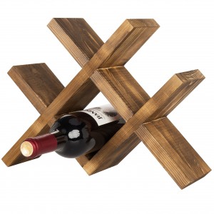Raft pentru vinuri din lemn rustic maro pentru blat Shangrun cu 4 sticle