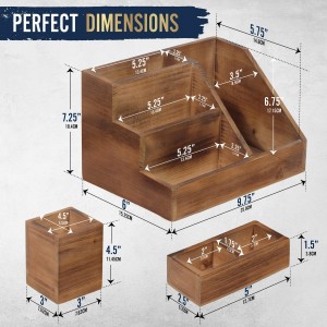 Shangrun Set organizador de escritorio de madeira rústica de 3 pezas